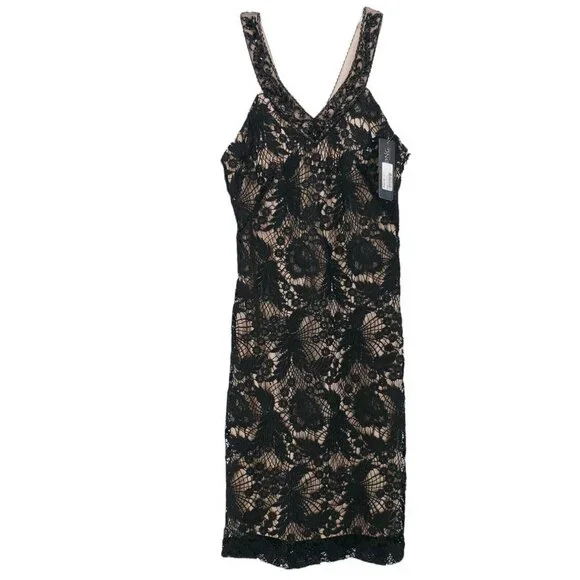 knee length dresses for ladies Jovani 38497 Long Formal Dress Black/Nude / 14 main image 0